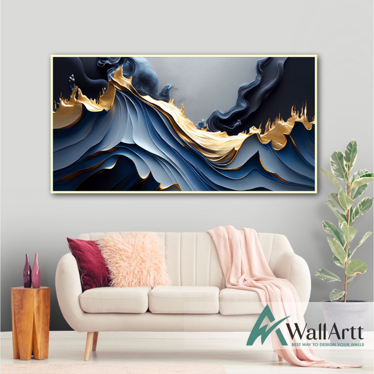 Gold n Navy 3d Heavy Textured Partial Oil Painting